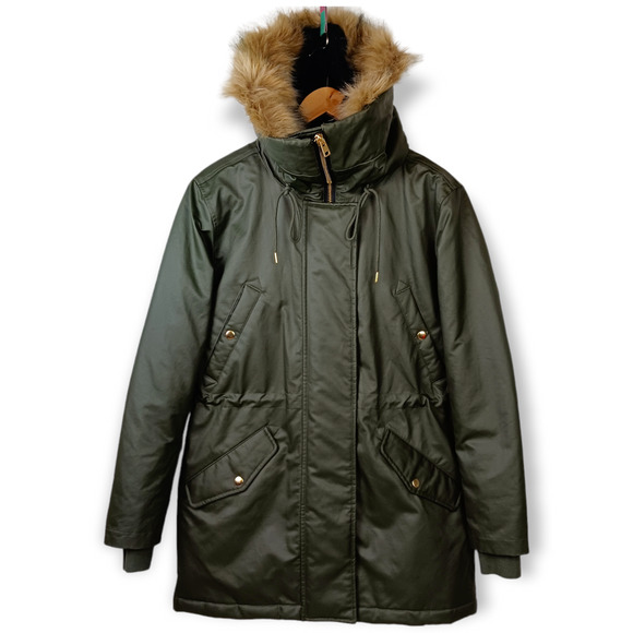 J. Crew Perfect Waxed Canvas PrimaLoft Winter Parka Dark Moss SZ S $398 - Picture 11 of 11